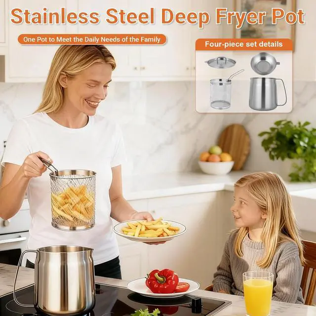Alt view image 2 of 7 - 119oz Stainless Steel Deep Fryer Pot with Basket and Oil Strainer, Multifunctional Deep Frying, Small Stove Top deep fry for Kitchen and Camping, Steel Pour Pot for French Fries, Chicken (3.5L)