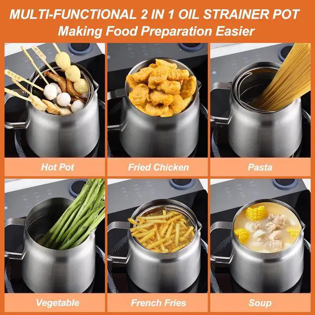 Alt view image 3 of 7 - 119oz Stainless Steel Deep Fryer Pot with Basket and Oil Strainer, Multifunctional Deep Frying, Small Stove Top deep fry for Kitchen and Camping, Steel Pour Pot for French Fries, Chicken (3.5L)