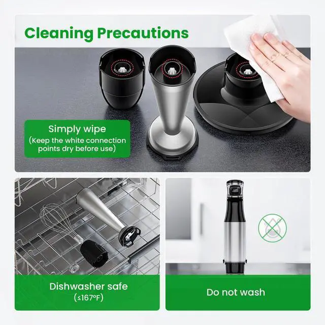Alt view image 5 of 7 - Immersion Blender Handheld Corded Hand Blenders Set 1100W, Trigger Variable Speed 5 in 1 Stick Emulsifier with Chopper, Whisk and Frother for Soup, Baby Food and Smoothies,Black