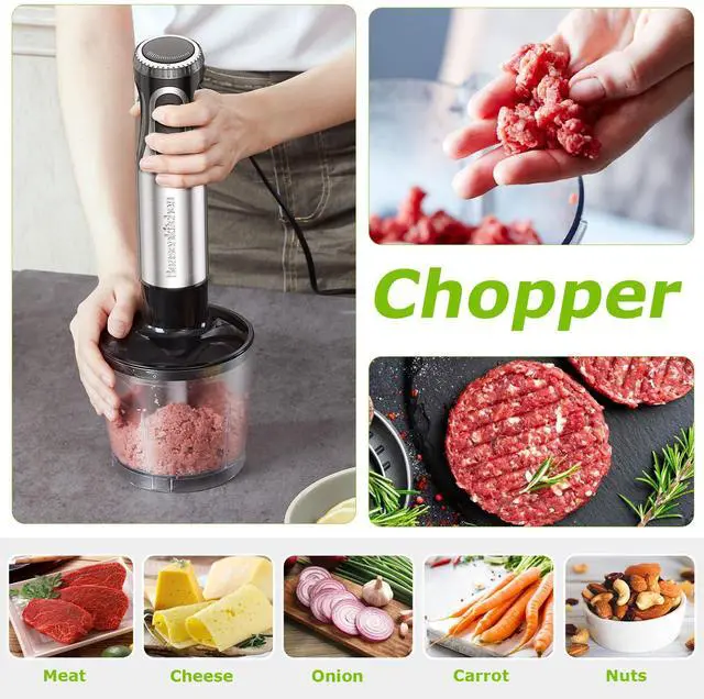Alt view image 5 of 14 - Immersion Blender Handheld with Food Processor, 20 Speeds Hand Blender with Turbo Mode, Stainless Steel Blade, Egg Whisk, Beaker & Chopper Bowl, Hand Mixer for Smoothie, Soup, Baby Food