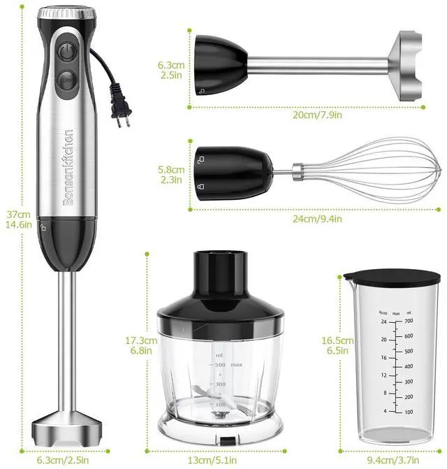 Alt view image 7 of 14 - Immersion Blender Handheld with Food Processor, 20 Speeds Hand Blender with Turbo Mode, Stainless Steel Blade, Egg Whisk, Beaker & Chopper Bowl, Hand Mixer for Smoothie, Soup, Baby Food