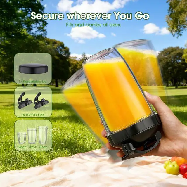Alt view image 3 of 14 - Smoothie Blender, 25000 RPM Portable Blender for Smoothies, Countertop Blenders for Kitchen with 37oz, 32oz, 23oz Personal Blenders Cups, 2 Spout Lids &1 Resealable Lid for Crushing, Juice, Nuts
