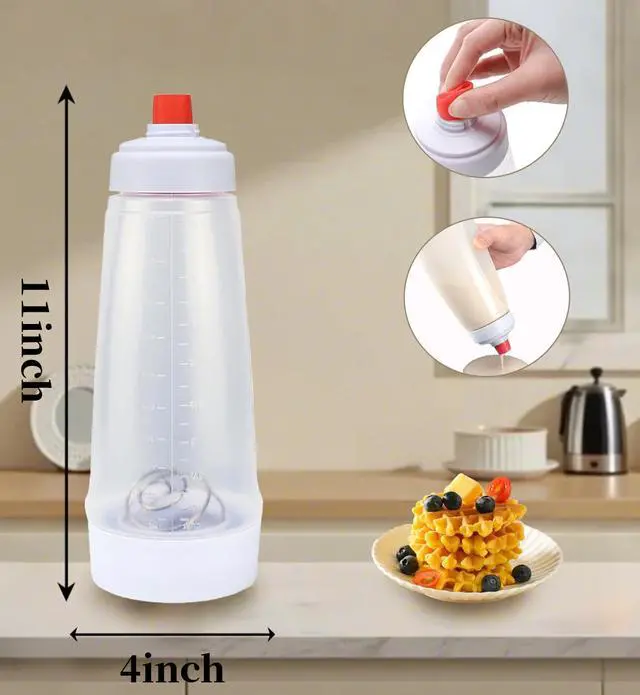 Alt view image 2 of 6 - Pancake Batter Dispenser,Pancake Batter Dispenser Bottle with Whisk Ball and Stand Base, Batter Mixer and Dispenser for Pancakes, Crepes, Waffle,Kitchen Baking Tool 2 Packs