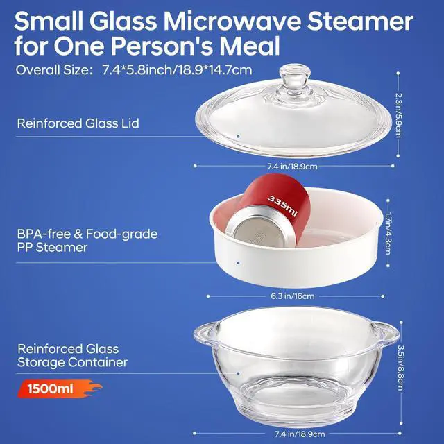 Alt view image 2 of 6 - Glass Microwave Steamer for Vegetables, Broccoli, Fish & Food Oven Safe Steamer Bowl for Cooking, BPA-Free, Odorless & Dishwasher Safe1.5L