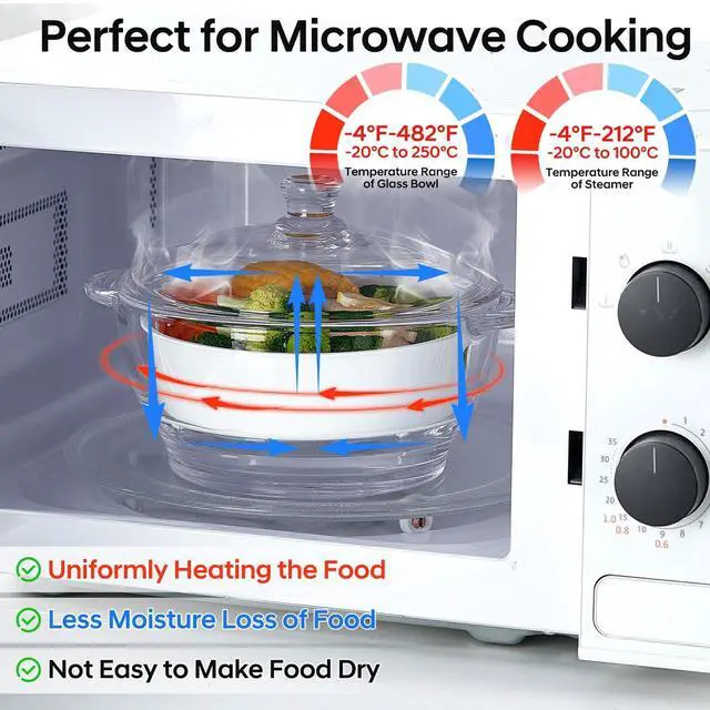 Alt view image 3 of 6 - Glass Microwave Steamer for Vegetables, Broccoli, Fish & Food Oven Safe Steamer Bowl for Cooking, BPA-Free, Odorless & Dishwasher Safe1.5L