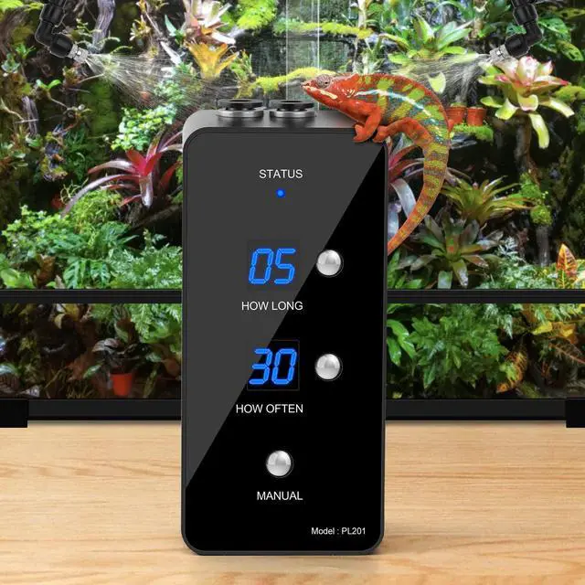 Main image of Reptile Humidifier, Misting System for Terrariums, Automatic with Adjustable Spray Nozzles, Black
