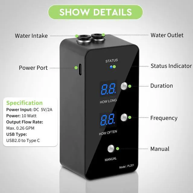 Alt view image 3 of 7 - Reptile Humidifier, Misting System for Terrariums, Automatic with Adjustable Spray Nozzles, Black