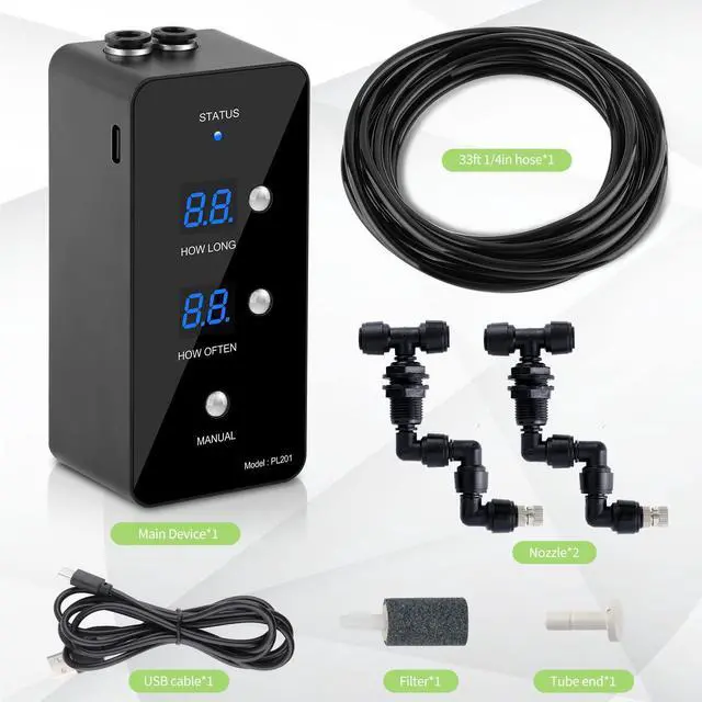 Alt view image 7 of 7 - Reptile Humidifier, Misting System for Terrariums, Automatic with Adjustable Spray Nozzles, Black