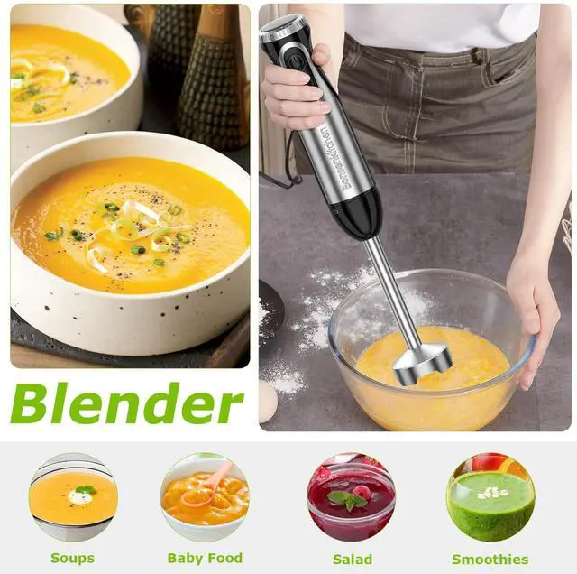 Alt view image 4 of 7 - Immersion Handheld Blender with Whisk, 20-Speed & Turbo Mode Hand Blender Stick 500W, 304 Stainless Steel Hand Blender for Soup, Smoothie, Puree, Baby Food
