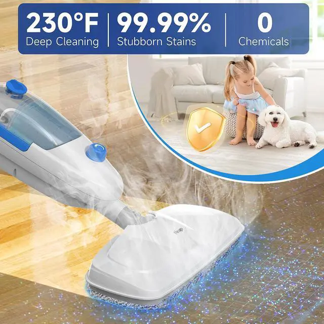 Alt view image 3 of 7 - Steam Mop for Floor Cleaning, 10in1 Multi Purpose Handheld Steamer Cleaner Detachable for Vinyl, Laminate, Carpet, Tile Hard Floor Grout w/ 2 pad, 23ft Cord, 15oz Tank, Adjustable Steam & Height