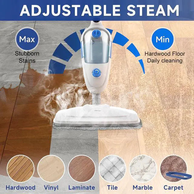 Alt view image 5 of 7 - Steam Mop for Floor Cleaning, 10in1 Multi Purpose Handheld Steamer Cleaner Detachable for Vinyl, Laminate, Carpet, Tile Hard Floor Grout w/ 2 pad, 23ft Cord, 15oz Tank, Adjustable Steam & Height
