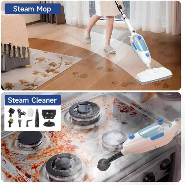 Alt view image 2 of 7 - Steam Mop for Floor Cleaning, 10in1 Multi Purpose Handheld Steamer Cleaner Detachable for Vinyl, Laminate, Carpet, Tile Hard Floor Grout w/ 2 pad, 23ft Cord, 15oz Tank, Adjustable Steam & Height