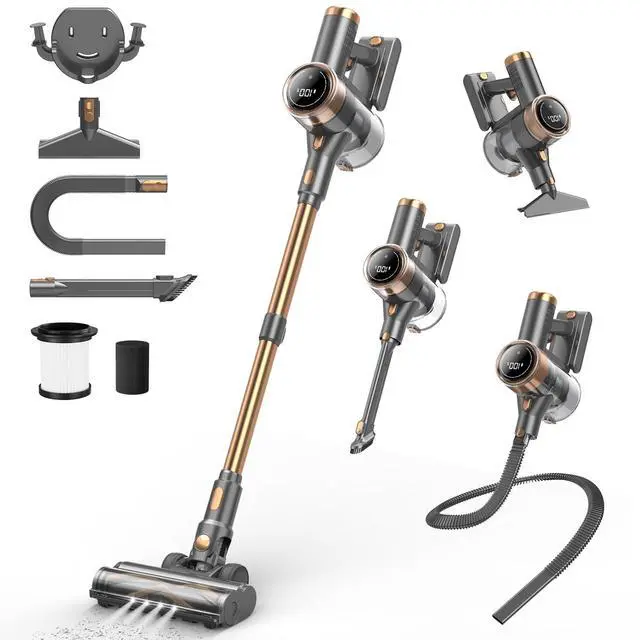 Main image of Cordless Vacuum Cleaner, 10-in-1 Lightweight Stick Vacuum with 45mins Runtime, Powerful Suction, LED Touch Screen, Rechargeable Vacuum Cleaners for Home Hardwood Floor Carpet Pet Hair (Gold)