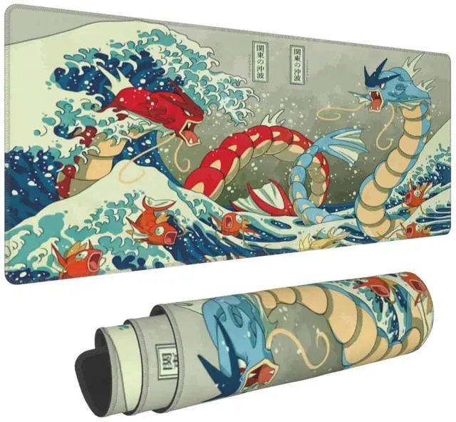 Main image of Large Gaming Mouse Pad,Japanese Ukiyoe Anime Dragon Mousepad,Stitched Edges,Non-Slip Rubber Base,Long Extended Desk Mouse Mat(31.5"x12")