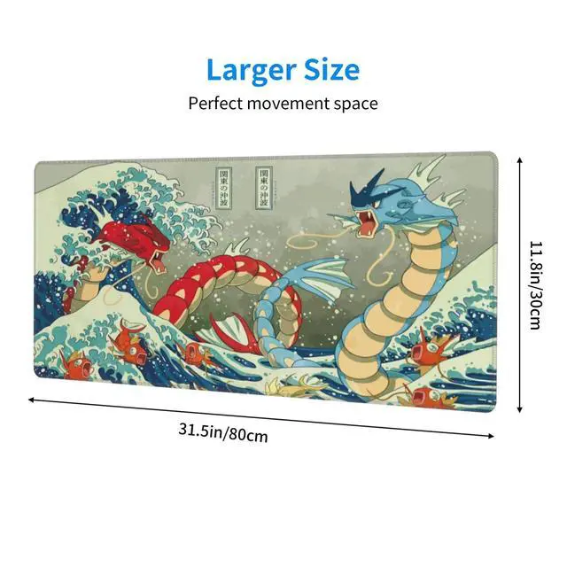 Alt view image 2 of 7 - Large Gaming Mouse Pad,Japanese Ukiyoe Anime Dragon Mousepad,Stitched Edges,Non-Slip Rubber Base,Long Extended Desk Mouse Mat(31.5"x12")