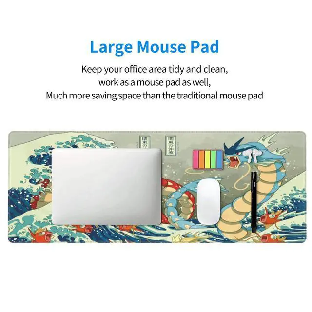 Alt view image 6 of 7 - Large Gaming Mouse Pad,Japanese Ukiyoe Anime Dragon Mousepad,Stitched Edges,Non-Slip Rubber Base,Long Extended Desk Mouse Mat(31.5"x12")
