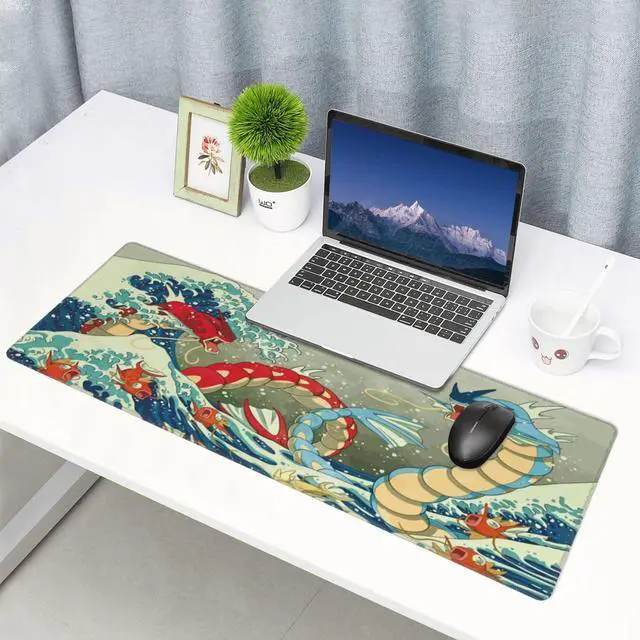 Alt view image 7 of 7 - Large Gaming Mouse Pad,Japanese Ukiyoe Anime Dragon Mousepad,Stitched Edges,Non-Slip Rubber Base,Long Extended Desk Mouse Mat(31.5"x12")