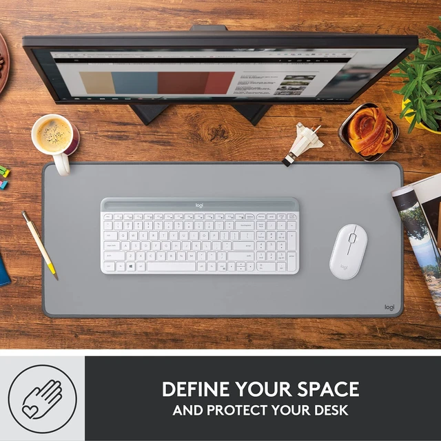 Alt view image 2 of 7 - Studio Series Desk Mat Large 28x12 Inches - Mid Grey | Multifunctional large pad, extended mouse surface, office desk protector, anti-slip base, spill-resistant