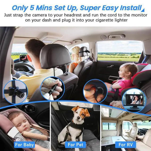 Alt view image 7 of 7 - Car Baby Camera, 4.3'' HD Infrared Night Vision Function Baby Car Camera Display, Backseat Camera for Kid with 150° Wide View & 360° Rotatable Easy Installation in 5 Mins Rear Facing Mirrors