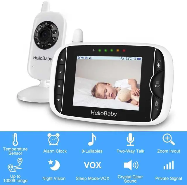 Alt view image 2 of 14 - Video Baby Monitor with Camera and Audio, 3.2Inch LCD Display, Infrared Night Vision, Two-Way Audio and Room Temperature Monitoring,Lullaby,Sound Activated Screen