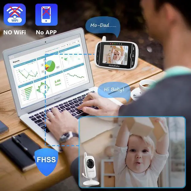 Alt view image 3 of 14 - Video Baby Monitor with Camera and Audio, 3.2Inch LCD Display, Infrared Night Vision, Two-Way Audio and Room Temperature Monitoring,Lullaby,Sound Activated Screen