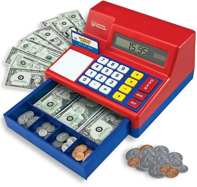 Main image of Pretend & Play Calculator Cash Register Toy - Gift for Kids, Toddler Toys, Play Money & Credit Card, Shopping Store Playset, Educational Preschool Activities