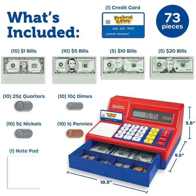 Alt view image 6 of 7 - Pretend & Play Calculator Cash Register Toy - Gift for Kids, Toddler Toys, Play Money & Credit Card, Shopping Store Playset, Educational Preschool Activities