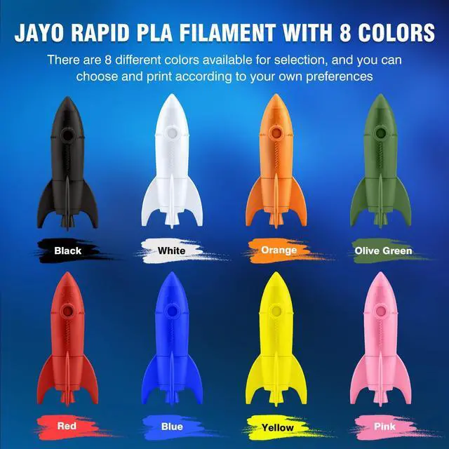 Alt view image 2 of 7 - Rapid PLA 3D Printer Filament Bundle 2KG, High Speed PLA Filament 1.75mm 50mm/s - 600mm/s Print Range, 8 Pack 250g Spool Filament (Black, White, Blue, Red, Pink, Orange, Yellow, Olive Green)