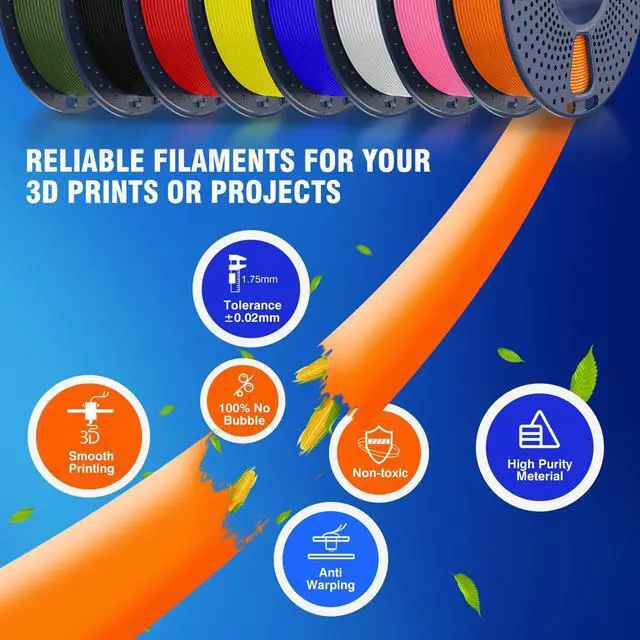 Alt view image 6 of 7 - Rapid PLA 3D Printer Filament Bundle 2KG, High Speed PLA Filament 1.75mm 50mm/s - 600mm/s Print Range, 8 Pack 250g Spool Filament (Black, White, Blue, Red, Pink, Orange, Yellow, Olive Green)
