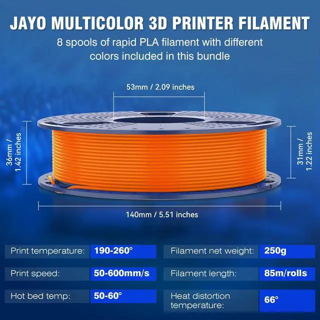 Alt view image 5 of 7 - Rapid PLA 3D Printer Filament Bundle 2KG, High Speed PLA Filament 1.75mm 50mm/s - 600mm/s Print Range, 8 Pack 250g Spool Filament (Black, White, Blue, Red, Pink, Orange, Yellow, Olive Green)