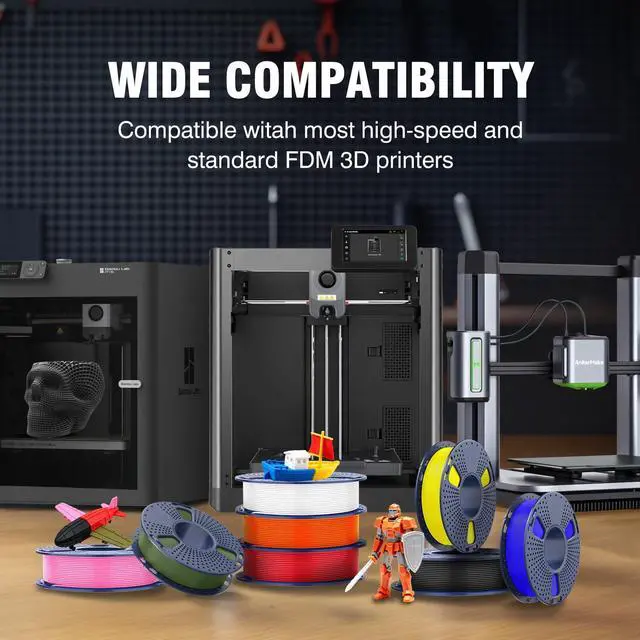 Alt view image 7 of 7 - Rapid PLA 3D Printer Filament Bundle 2KG, High Speed PLA Filament 1.75mm 50mm/s - 600mm/s Print Range, 8 Pack 250g Spool Filament (Black, White, Blue, Red, Pink, Orange, Yellow, Olive Green)