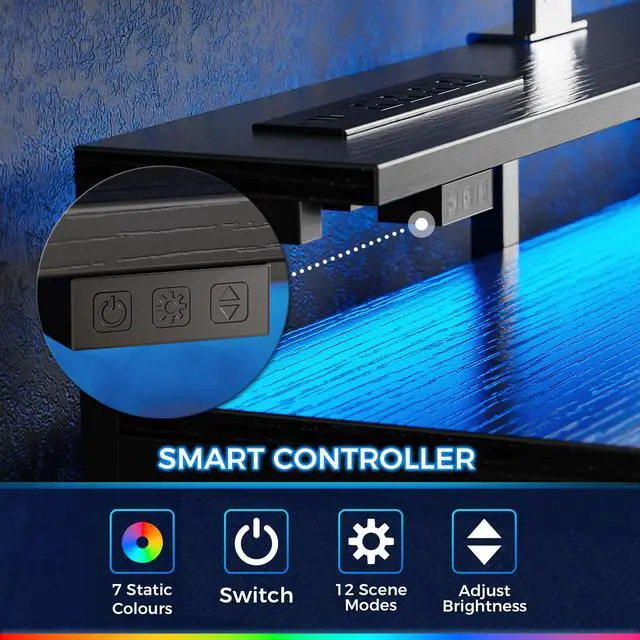 Alt view image 7 of 7 - Gaming Desk with 6 Drawers, Computer Desk with LED Lights Power Outlets and Type-C, 47 Inch Office Desk with Storage, Monitor Stand, Writing Desk Work Desk Home Office, Bedroom, Study, Black