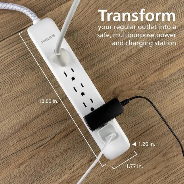 Alt view image 7 of 7 - 6 Outlet Power Strip Surge Protector, 6 Ft Power Cord, Designer
