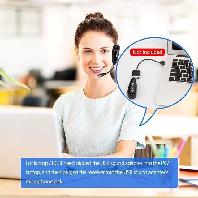 Alt view image 4 of 7 - Headset Wireless Microphone System, No Need Bluetooth, Waterproof Head Mic for Fitness Instructor, Teaching Online, Yoga Classroom, Spinning Coach, Speaker, iPhone, Android Phone, G100-1