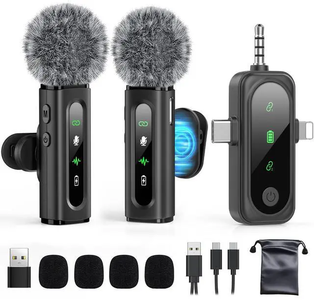 Main image of Wireless Lavalier Microphone for iPhone, Android, USB C, PC, Camera Video Recording 4 in 1 Clip-on Mics with Rotatable Clip&Denoise Recording, for Vlog Tiktok YouTube Podcast Content Creator