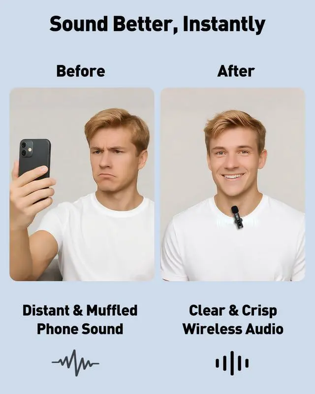Alt view image 2 of 7 - Wireless Lavalier Microphone for iPhone, Android, USB C, PC, Camera Video Recording 4 in 1 Clip-on Mics with Rotatable Clip&Denoise Recording, for Vlog Tiktok YouTube Podcast Content Creator