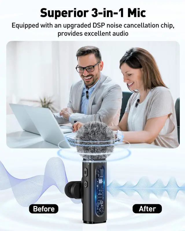Alt view image 3 of 7 - Wireless Lavalier Microphone for iPhone, Android, USB C, PC, Camera Video Recording 4 in 1 Clip-on Mics with Rotatable Clip&Denoise Recording, for Vlog Tiktok YouTube Podcast Content Creator