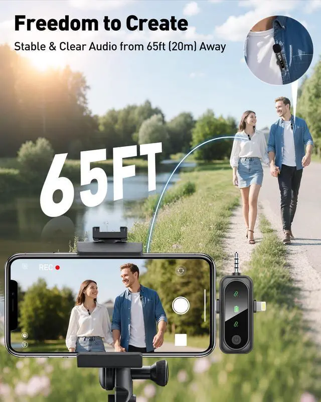 Alt view image 7 of 7 - Wireless Lavalier Microphone for iPhone, Android, USB C, PC, Camera Video Recording 4 in 1 Clip-on Mics with Rotatable Clip&Denoise Recording, for Vlog Tiktok YouTube Podcast Content Creator