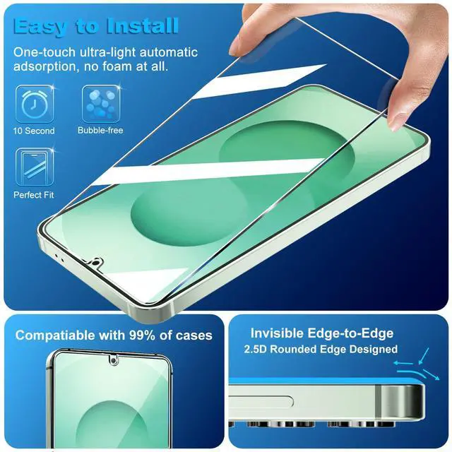 Alt view image 4 of 7 - 3 Pack for Samsung Galaxy S26 Screen Protector Tempered Glass + 3 Pack Camera Lens Protector, Military Grade Shatterproof, 9H Hardness, Fingerprint Unlock, HD Clear Case Friendly 6.3 Inch