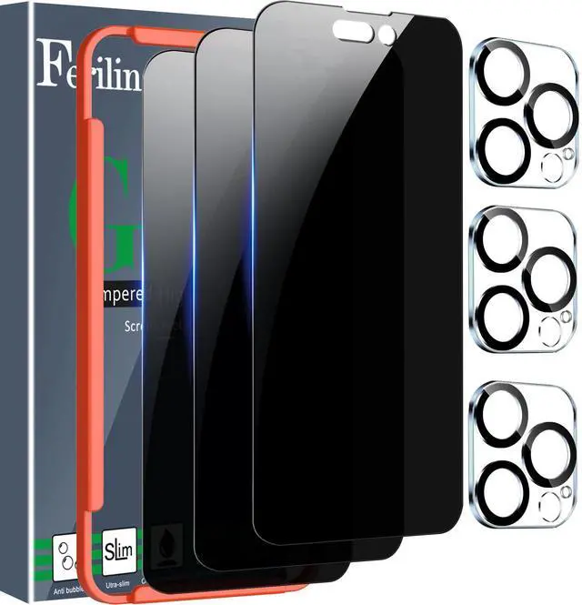Main image of 3 Pack Privacy Screen Protector for iPhone 14 Pro Max, 9H Military-Grade Shatterproof Tempered Glass with Alignment Frame, Dynamic Island Compatible, Case Friendly, Camera Lens Protectors