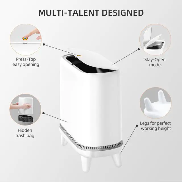 Alt view image 3 of 12 - Bathroom Trash Can with Lid, Vacuum Adsorption Small Garbage Can 3.2 Gallon Press Top Lid Trash Bin with Legs Waterproof Waste Basket for Bathroom Bedroom Office Home RV