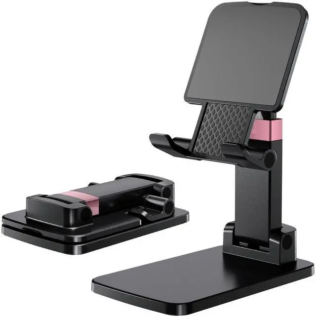 Main image of Phone Stand for Desk Cellphone Holder Height Angle Adjustable Stands, Anti-Slip Base, Compact Design for iPhone Android Devices,Black,1Pack