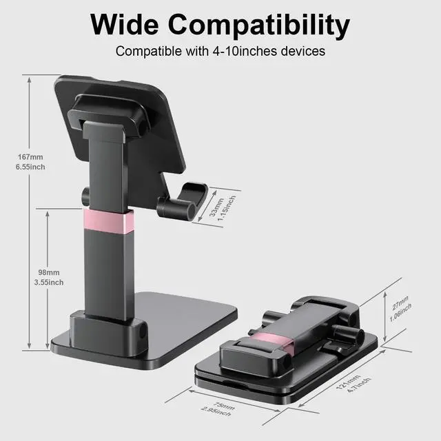 Alt view image 6 of 7 - Cell Phone Stand Cute Mobile Holder For iPhone Desk Office Accessories | for thick cases; Under 12" Tablets, e-readers; Folds flat; Anti-slip; Weighted base