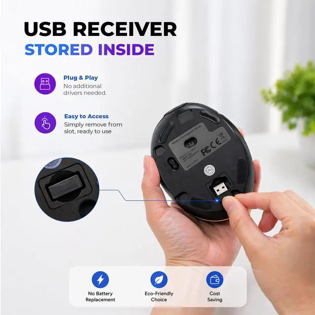 Alt view image 6 of 7 - Ergonomic Mouse with Wireless Connection, Removable Palm Rest, Thumb Buttons, Rechargeable Battery, 800 DPI, Compatible with Windows and MAC OS