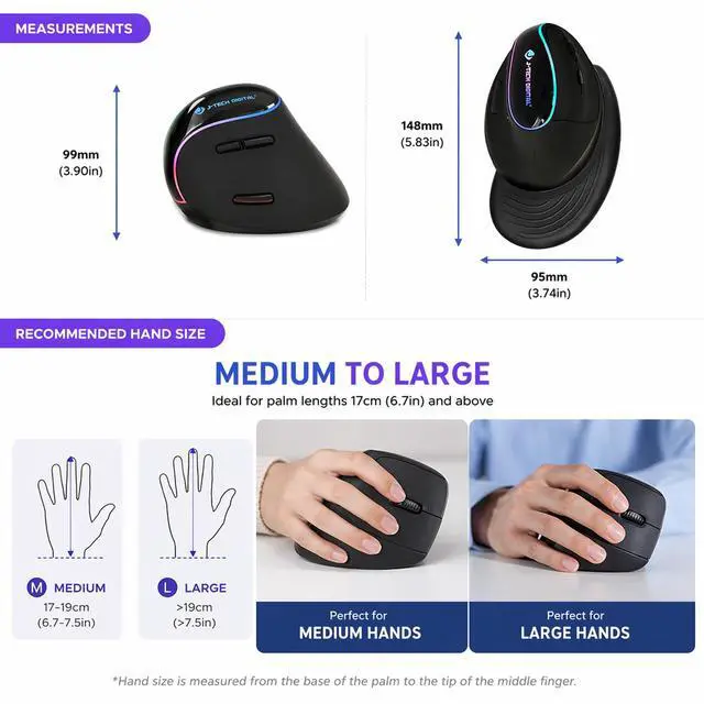 Alt view image 4 of 7 - Ergonomic Mouse with Wireless Connection, Removable Palm Rest, Thumb Buttons, Rechargeable Battery, 800 DPI, Compatible with Windows and MAC OS