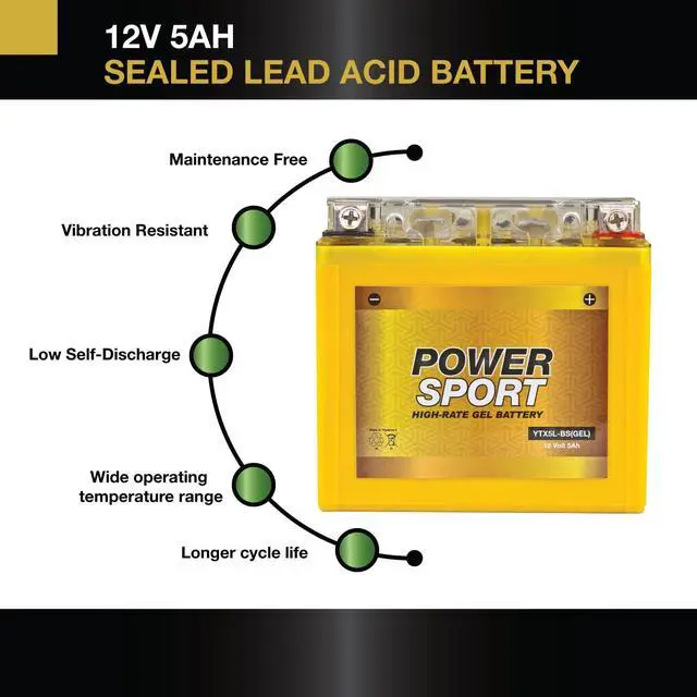 Alt view image 3 of 7 - YTX5L-BS Gel Battery 12V 5Ah 130 CCA Powersport Motorcycle Battery for Skyhawk, Predator, Sportsman, Raptor, X5L / FA-YTX5L / GTX5L-BS Applications, Sealed Gel Technology Atv Batteries
