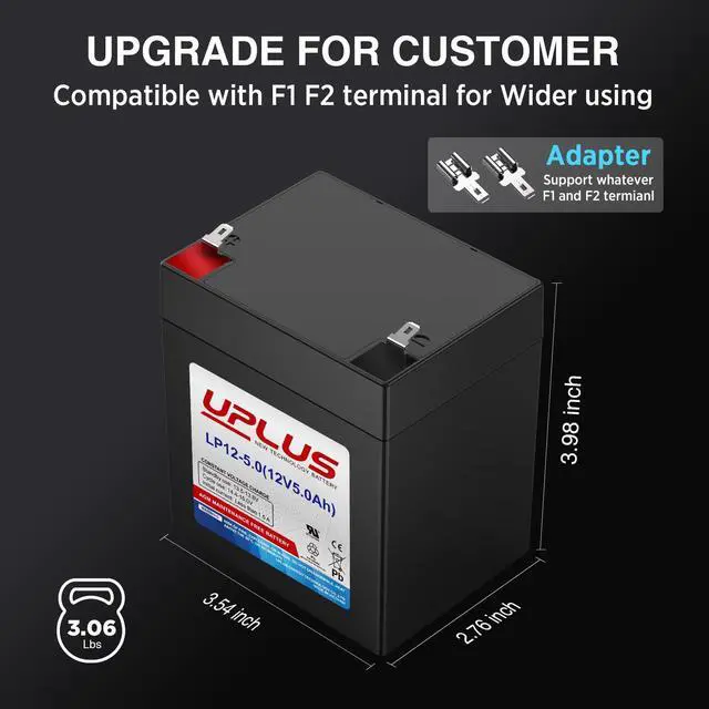 Alt view image 2 of 7 - LP12-5.0 12V 5Ah Rechargeable AGM Battery SLA Replacement for DJW12-4.5, Backup for LiftMaster/Craftsman 4228 Garage Door Opener, Security Alarm System etc.