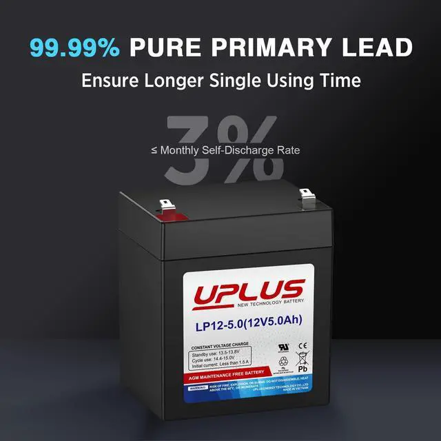 Alt view image 4 of 7 - LP12-5.0 12V 5Ah Rechargeable AGM Battery SLA Replacement for DJW12-4.5, Backup for LiftMaster/Craftsman 4228 Garage Door Opener, Security Alarm System etc.
