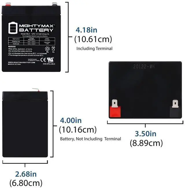 Alt view image 2 of 7 - ML5-12F2-12 Volt 5 AH, F2 Terminal, Rechargeable SLA AGM Battery