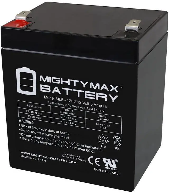 Main image of ML5-12F2-12 Volt 5 AH, F2 Terminal, Rechargeable SLA AGM Battery